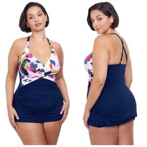 Profile by Gottex Canvas Halter Swimsuit in Navy Multicolor 16